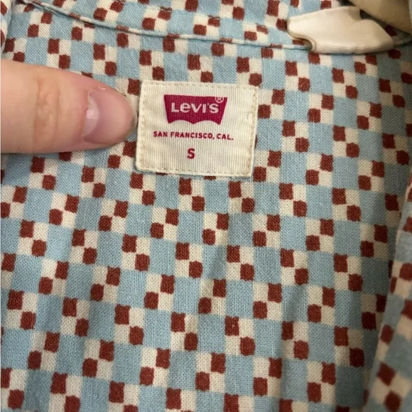 Levis Camp Shirt Womens Medium Checkered Print Linen Cotton Blend - Picture 4 of 7